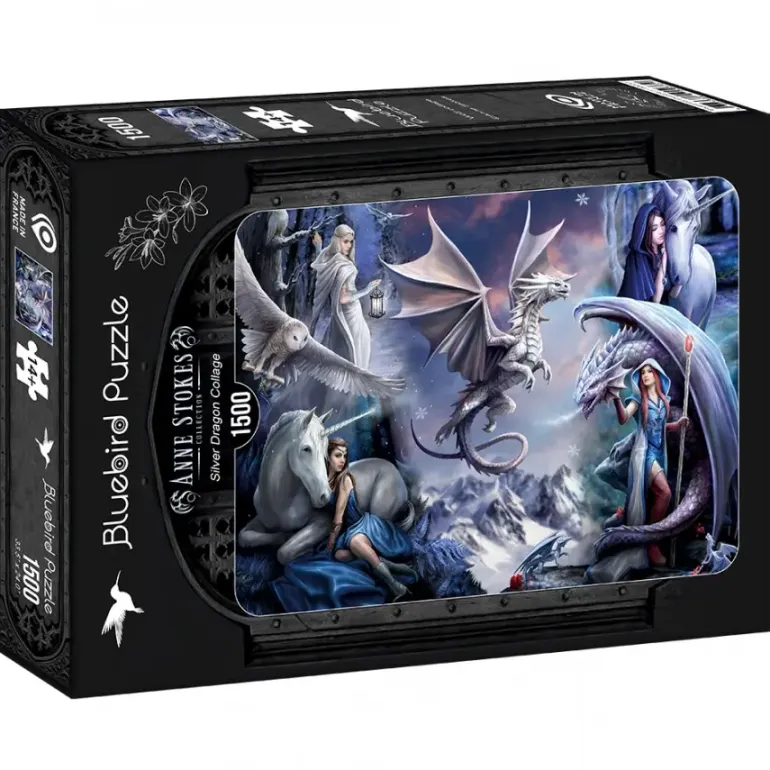 Bluebird Puzzle: Anne Stokes - Silver Dragon Collage (1500)