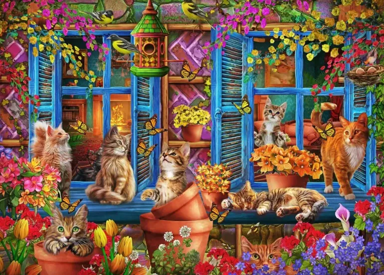 Bluebird Puzzle: Ciro Marchetti - Window Shelf Cats (500)