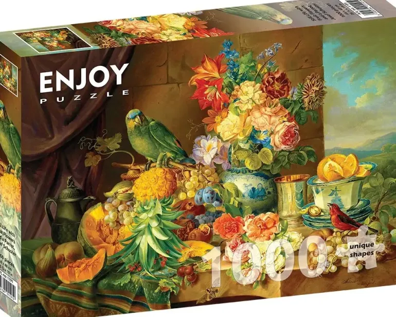 Enjoy: Josef Schuster - Still Life with Fruit, Flowers and a Parrot (1000)