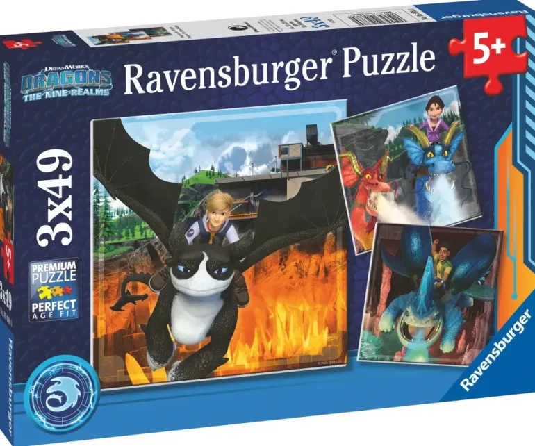 Ravensburger: Dragons - The Nine Realms, Tomas, Jun och D'Angelo (3 x 49)