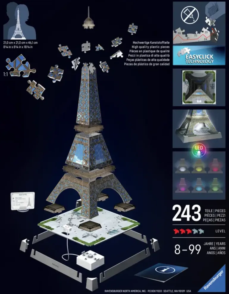 Ravensburger: 3D - Tour Eiffel, Led Light Edition (243)