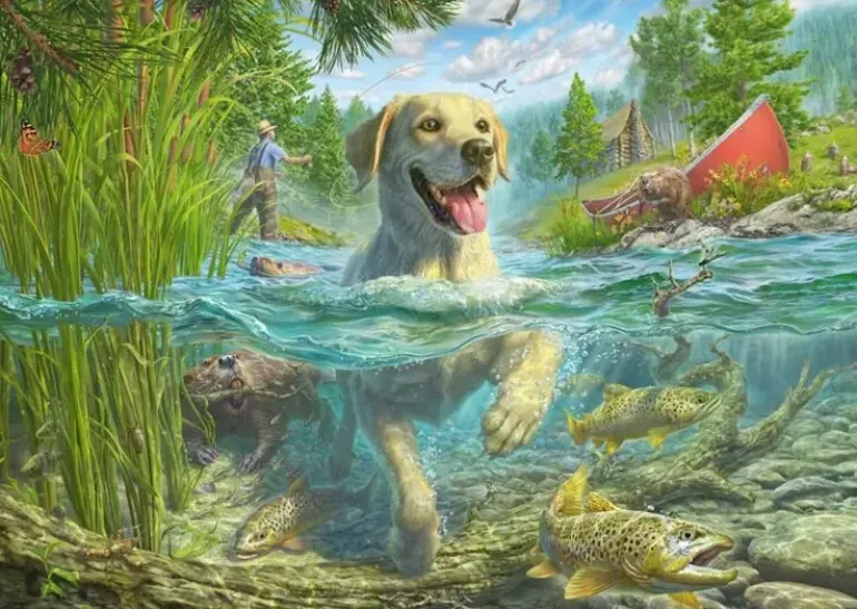 Schmidt: Mark Fredrickson - A Yellow Labrador Goes Fishing (1000)